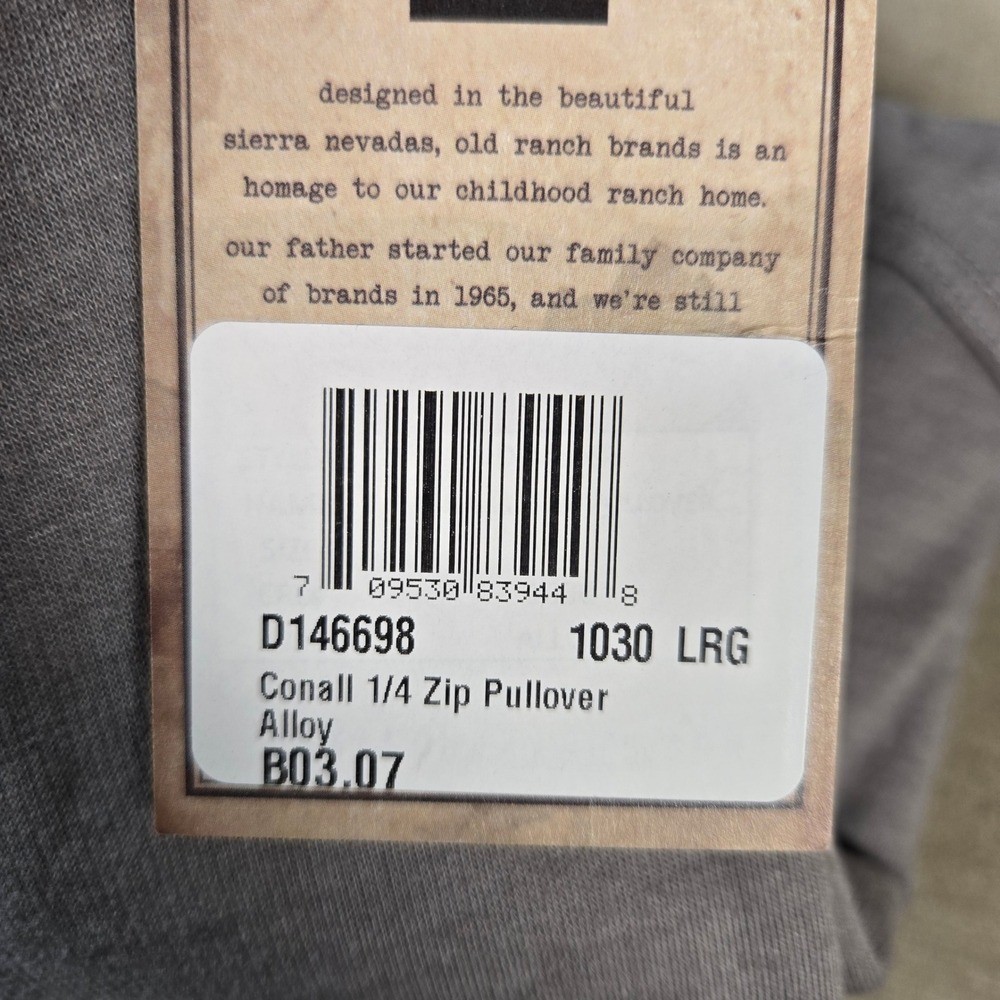 Old Ranch Mens Large Conall 1/4 Zip Pullover Alloy Gray Long Sleeve Organic NEW - Picture 7 of 9